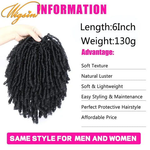 WIGSIN 6Inch Synthetic Men Dreadlocks Toupee Wigs Half Clip Topper Crochet Braids Women Wig