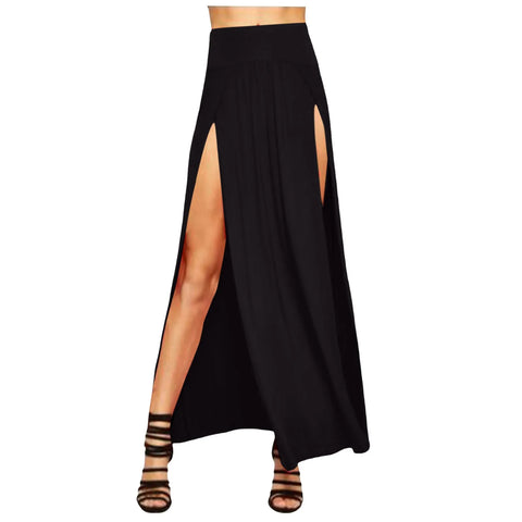Skirts for Women Womens Double Split Maxi Long Skirt Ladies Plain Basic Two Side Slit 4 22 Short Leather Skirt
