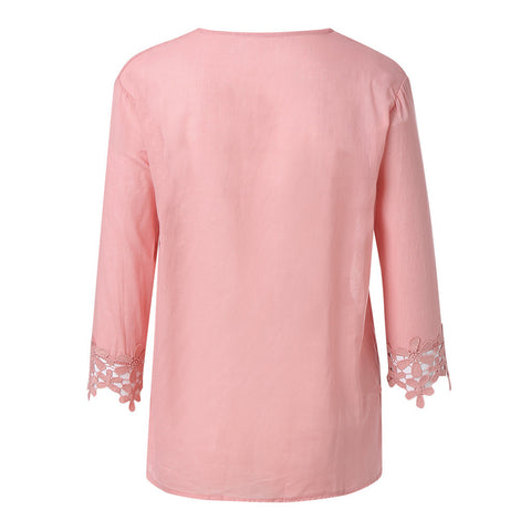 2022 Spring Summer Casual Blouse Women Top And Blouse Lace Crochet Half Sleeve Shirts Elegant Ladies V-Neck Loose Boho Blouse