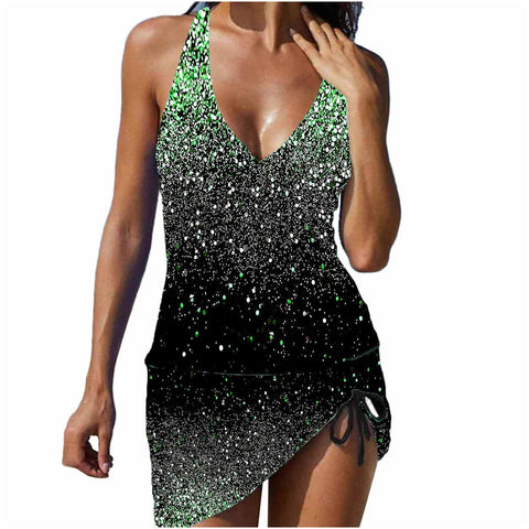 Womens Swimsuit 3 Piece Women's Swimwear Tankini 2 Piece Normal Swimsuit High Waisted Green White Blue Curvy Women Bathing Suits