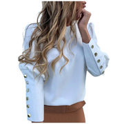 Fashion Backless Buttons Design Long Sleeve Shirts Women Elegant Stylish O-neck White Blouses Spring All-match Female Clothing