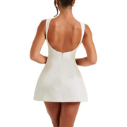 2025 Summer White Backless Slim Mini Dress Woman Sexy Hollow Open Back Bodycon Dress Elegant Wrap A-line Party Dress Vestidos