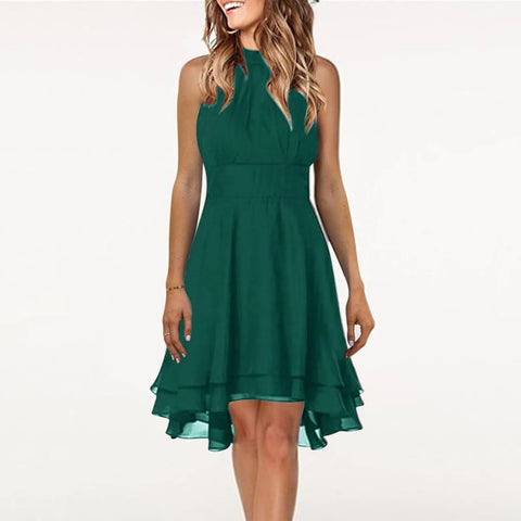 Vestidos Women'S Dress Solid Color Sexy Off-Shoulder Sleeveless Dress 2024 Pleated Summer Round Neck Hanging Neck A-Line Dress