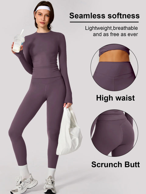 Women Yoga Set Sportswear Tracksuit Yoga Suit Sport Clothes Shirt Trousers Long Sleeves Pants 2Pcs Gym Fitness Training Slimming