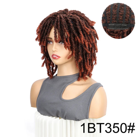 WIGSIN Synthetic 6Inch Dreadlocks Hair Wig Short Curled Twisted Braid Black Brown Heat Resistant Breathable Wig for Black Women