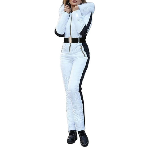 Women's Winter Fashion Ski Snowsuit Outdoor Sports Jumpsuit Waterproof' With Removable Collar Outdoor Sports Zipper Ski Suit