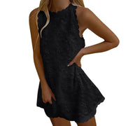 Casual Summer Women Dress Lace Elegant V Neck Sleeveless 3d Floral Embellishment Loose Mini Dresses For Women Clothing 2024