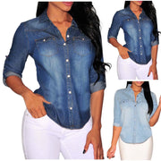 Long Sleeve Women's Denim Shirt 2024 Spring Summer Classic Vintage Jeans Blouses Tops Retro Casual Button Up Streetwear Top