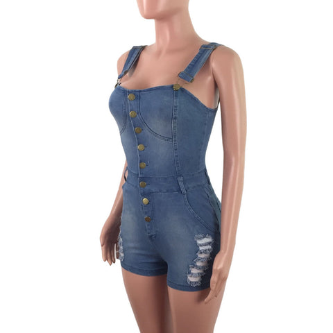 Womens' Jumpsuits Cropped Pants Fit Sleeveless Overalls Casual Streetwear Denim Pants For Womens Hole Jumpsuits Summer Shorts