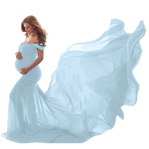 Soft Chiffon Fabric Maternity Photography Props Dress Off Shoulder Sleeveless Solid Maternity Dress Belts одежда для беременных