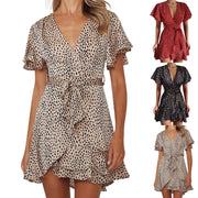 Women'S A-Line Dress V Neck Ruffled Waistband Wrapped With Printed Casual Dress Female Vintage Printing Casual Beach Dresses