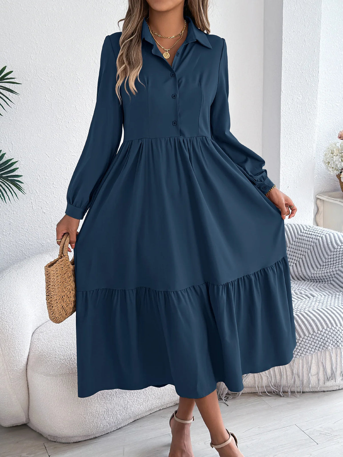 Ruffle-Hem Button-Front Shirt Dress – view 6 of 8