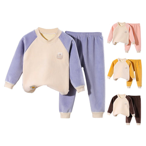 Kids 2 Piece Toddler Boys Girls' Winter Fleece Pajama Set Warm Fleece Matching Sleepwear Set Tops+Pants Outfits Clothes Girls