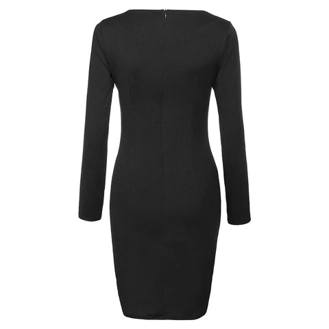 Solid Bridesmaid Cocktail Party Dress Square Neck Long Sleeve Casual Wrap Dress Workwear Office Lady Bodycon Midi Dresses