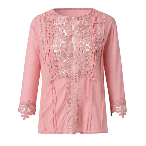 2022 Spring Summer Casual Blouse Women Top And Blouse Lace Crochet Half Sleeve Shirts Elegant Ladies V-Neck Loose Boho Blouse