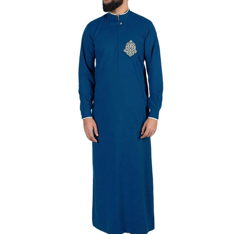 High Quality Men Arabic Thobe Middle Thobe & Jubba Thawb For Men Plus Size Robe Muslim Casual Embroidered Jubba Luxurious Thobes