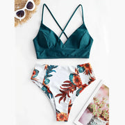 Summer Swimwear Women Bikini Sets Floral Printed Bandage Bathing Suits With Bra Padded Monokini Holiday Conservative Swimsuits