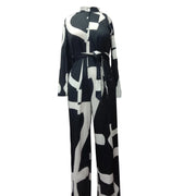 Women's Sexy Cardigan Shirt Neck Tie Long Sleeve Plus Size Jumpsuit Casual One Piece Pants Newspaper Print Harajuku Jumpsuit