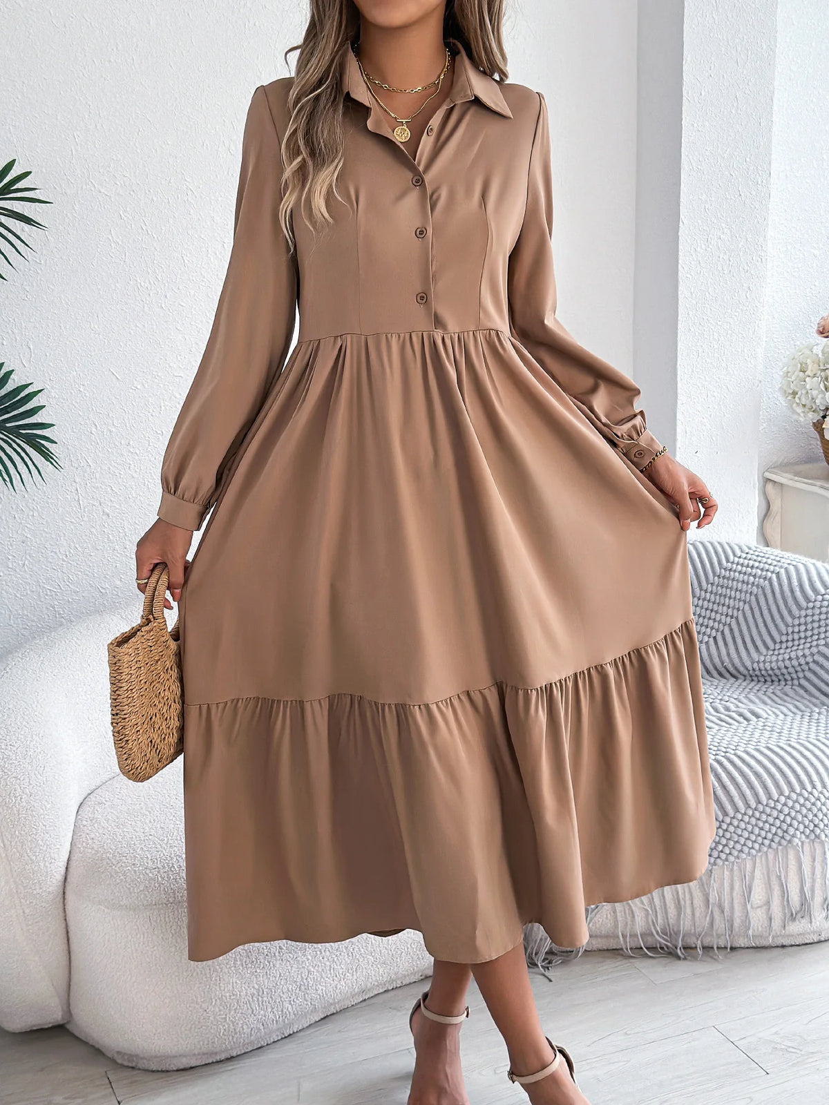Ruffle-Hem Button-Front Shirt Dress – view 7 of 8