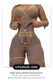 Body Shaper Shapewear Women Bodysuit Colombian Fajas 9-bone High Compression Girdle Double Tummy Control,Open Crotch with Zipper