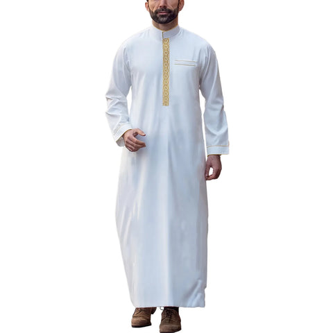 2025 Muslim Men Robe Embroidered Loose Long Skirt Ramadan Prayer Kaftan Pakistan Attire Thobe Gentleman Traditional Dress