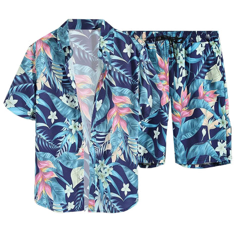 Printing Mens Summer Set 2pc Casual Sportswear Simple Series Short Sleeve Shirt And Shorts Two Piece Sets For Male Ropa Hombre