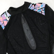 Women Full Sleeve Sequined Tassel Mini Dress Mesh See Through Sexy Evening Night Club Party Dresses Vestidos 2024 Autumn