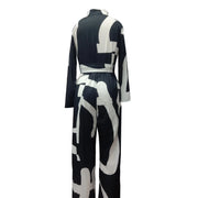 Women's Sexy Cardigan Shirt Neck Tie Long Sleeve Plus Size Jumpsuit Casual One Piece Pants Newspaper Print Harajuku Jumpsuit