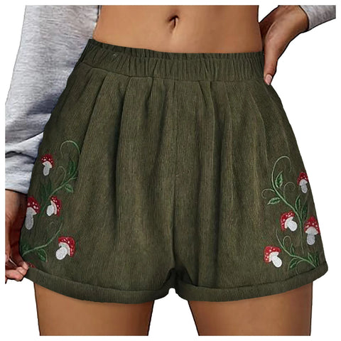 Women'S Embroidery Corduroy Shorts Waist Elastic Waist Straight Leg Casual Shorts Women'S Y2k Summer High Waist Shorts