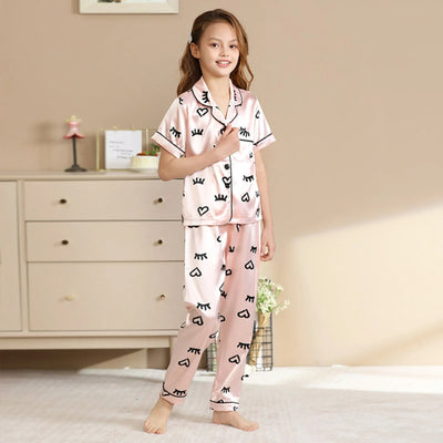 Children's Sleepwear Suits Home Wear Thin Short Sleeve Cardigan Shirts Tops+Pants Children's Pajamas Set Summer Leisure Clothes