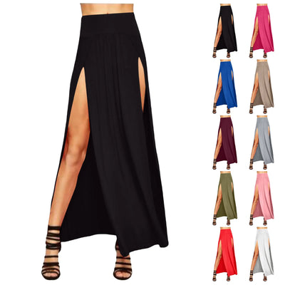 Skirts for Women Womens Double Split Maxi Long Skirt Ladies Plain Basic Two Side Slit 4 22 Short Leather Skirt