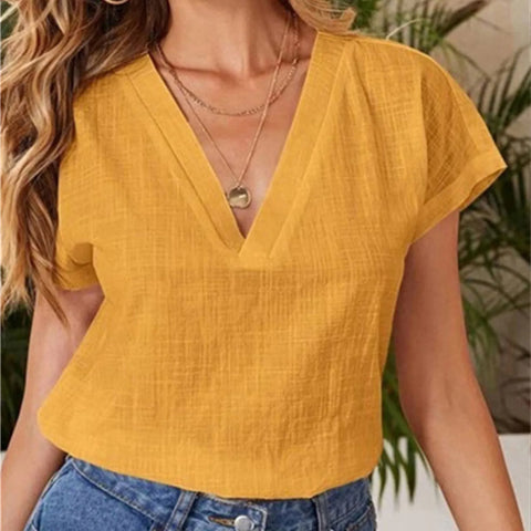Summer Elegant Blouses For Women 2024 Women'S Summer Solid Color Linen Cotton Loose Half Sleeve Blusas Elegantes Para Mujer 2024