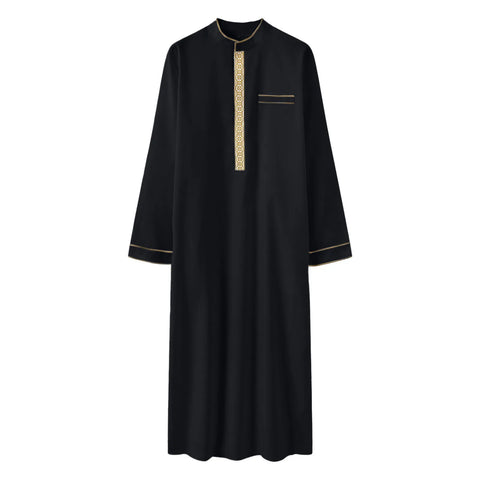 2025 Muslim Men Robe Embroidered Loose Long Skirt Ramadan Prayer Kaftan Pakistan Attire Thobe Gentleman Traditional Dress