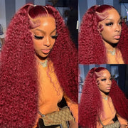 Wiggogo Red Wig 99J Burgundy Lace Front Wig 13X4 Curly Human Hair Wigs Hd Lace Wig 13X6 Human Hair Colored Deep Wave Frontal Wig