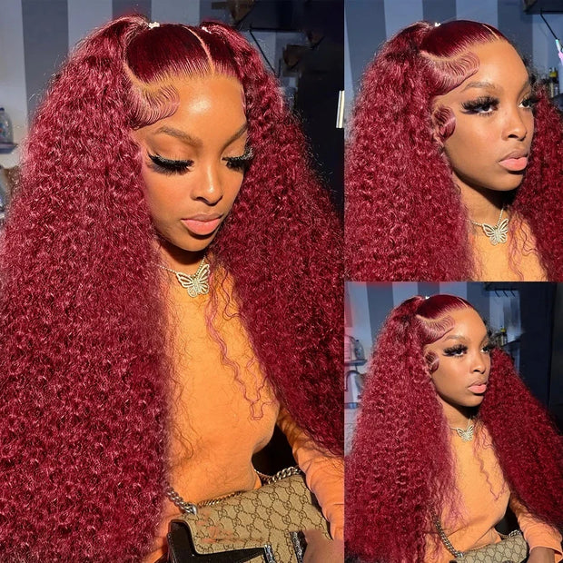 Wiggogo Red Wig 99J Burgundy Lace Front Wig 13X4 Curly Human Hair Wigs Hd Lace Wig 13X6 Human Hair Colored Deep Wave Frontal Wig