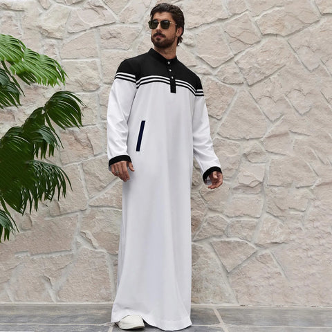 Men's Casual Muslim Arab Middle Eight Sleeve Embroidered Robes Long Sleeve Shirt Men Festival Traditional Muslim garment robe