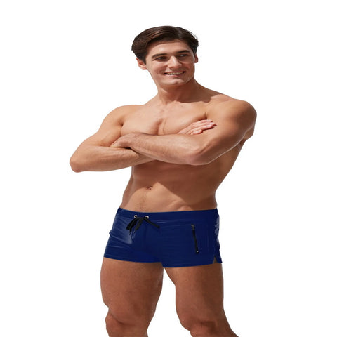 Swimming Trunks Mens Swim Boxer Briefs Swimwear Young Man Swimsuit Beach Wear Surfing Bathing Suit Zipper Pocket Shorts