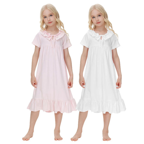 Toddler Girls Nightdress New Summer Princess Style Pure Cotton Summer Children's Sleepwear Dress Short Sleeve Lace Home Dress