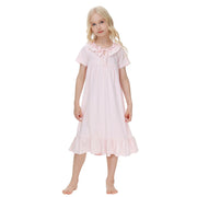 Toddler Girls Nightdress New Summer Princess Style Pure Cotton Summer Children's Sleepwear Dress Short Sleeve Lace Home Dress