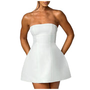 Prom Dress Strapless Off Shoulder Tube Wrapped Chest Sexy Women Mini Dresses High Waist Black White Backless Evening Party Dress