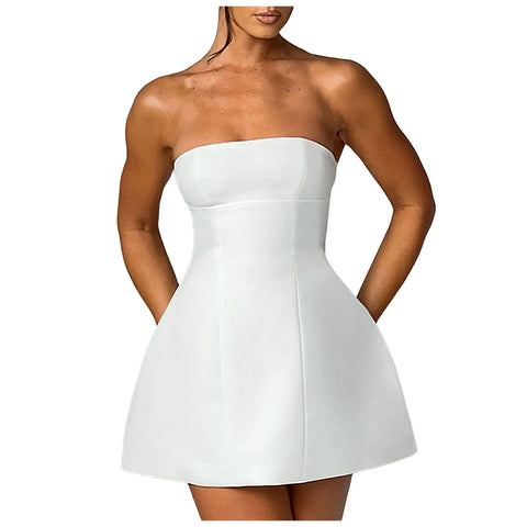 Prom Dress Strapless Off Shoulder Tube Wrapped Chest Sexy Women Mini Dresses High Waist Black White Backless Evening Party Dress