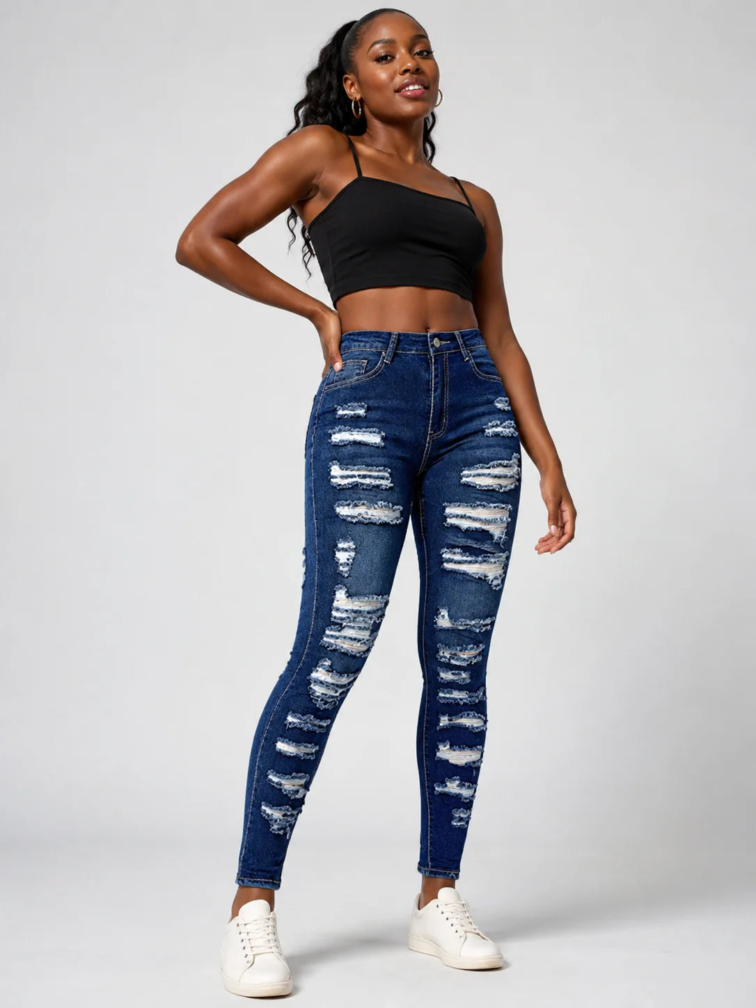 Distressed High-Waist Skinny Jeans – main view