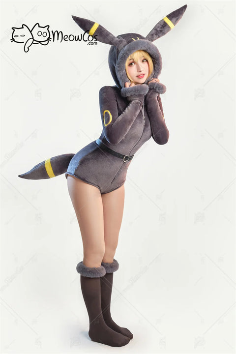 Meowcos PM Derivative Cosplay Costume Moonlight Anime Derivative Furry Hoodie Deep V Romper Bodysuit Socks with Belt and Tail