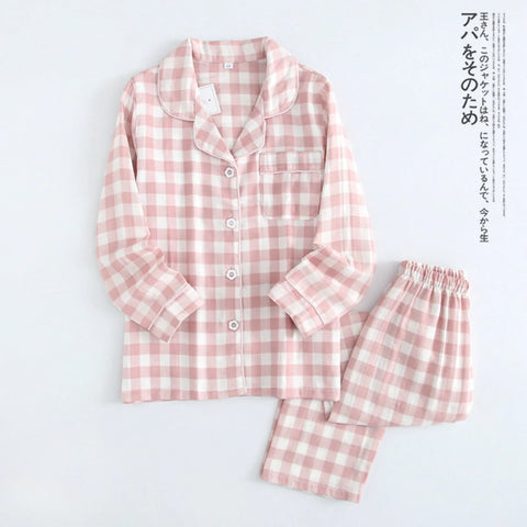 2025 New Children's Pajamas Loose Cotton Nightclothes Two-Piece Set Kids Casual Homewear Plaid Long Sleeve Sleepwear Pajamas Set