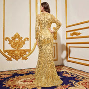 Party Dresses Luxury Women Sequin Dress Purple Round Neck Long Evening Dress Long Sleeved Dress Celebrity Evening Dress Glitter