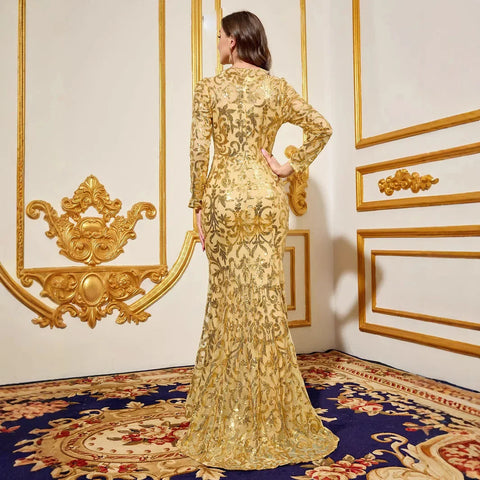 Party Dresses Luxury Women Sequin Dress Purple Round Neck Long Evening Dress Long Sleeved Dress Celebrity Evening Dress Glitter