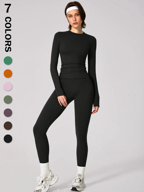 Women Yoga Set Sportswear Tracksuit Yoga Suit Sport Clothes Shirt Trousers Long Sleeves Pants 2Pcs Gym Fitness Training Slimming