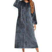 Winter Long Fleece Bathrobes Sleepwear Women's New Solid Color Zipper Bath Robe Dressing Gown Autumn Warm Hooded Home Wear
