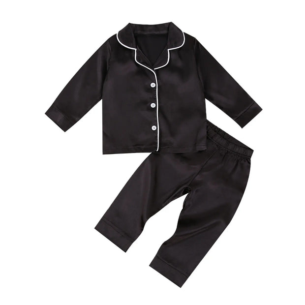 2020-09-09 Lioraitiin 1-7T Toddler Baby Black Satin Pajamas Infant Boy Short/Long Sleeve Pants Sleepwear Casual 2PCS Homewear
