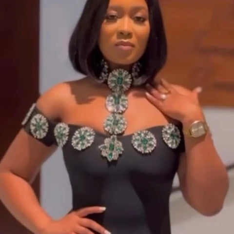 Women Slash Neck Short Sleeve Diamond Halter Bodycon Long Maxi Dress 2025 Birthday Evening Street Sexy Party Dresses